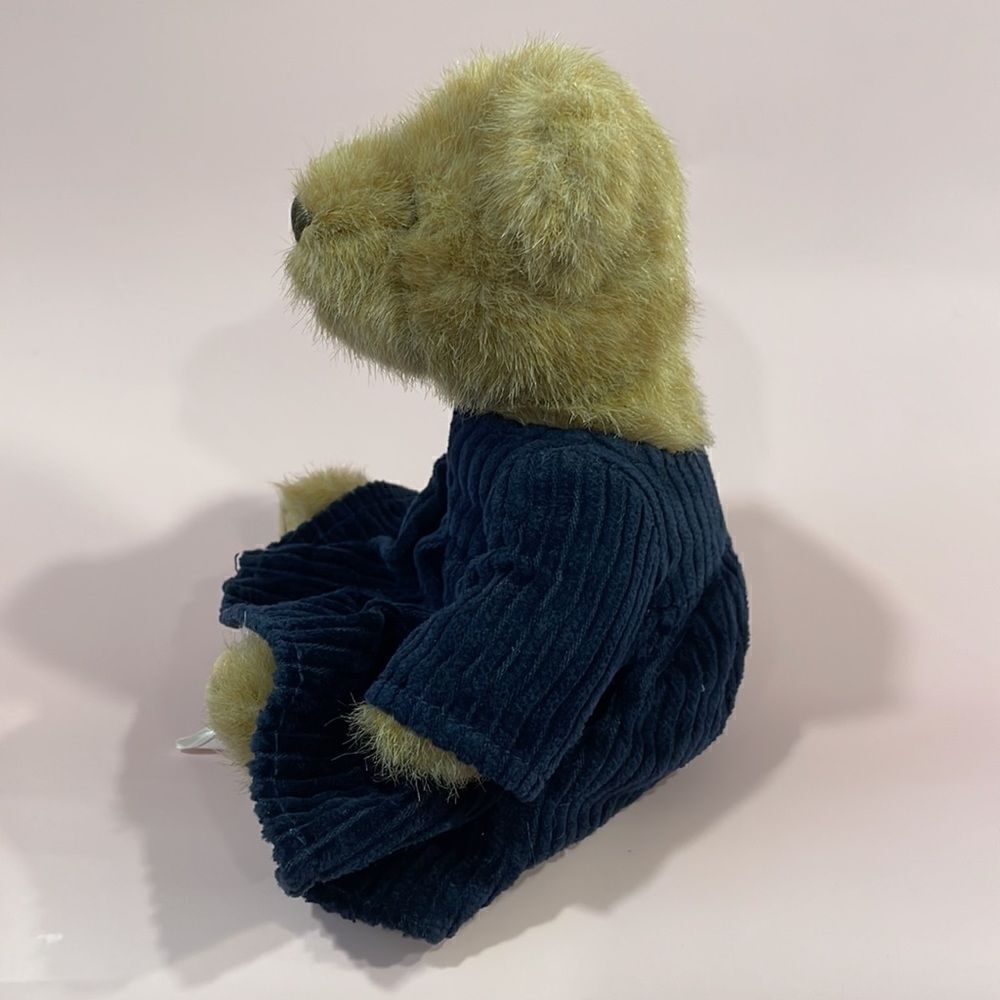 Small Vintage Style Girl Teddy Bear Wearing Blue Corduroy Dress Stuffed Bear 9” - Picture 5 of 8